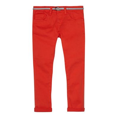 Girls' dark orange belted skinny jeans